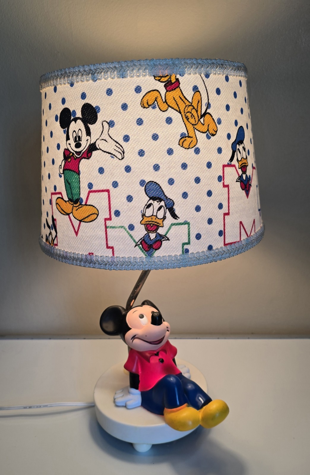 Vintage 1980s Disney Mickey Mouse Nursery Lamp Night Light 3 Way Original Shade