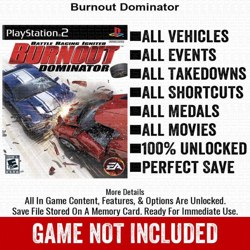Burnout Dominator 100% PS2 Memory Card CHEATS ITEMS