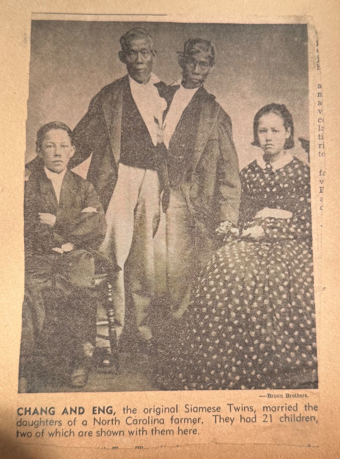 Original Vintage Siamese Twins Chang and Eng Bunker—Newspaper Clipping