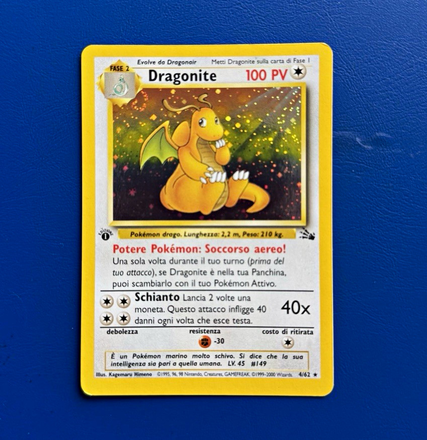 WoTC Pokémon TCG Dragonite 4/62 Fossil Holo Rare Italian 1999 HP 100