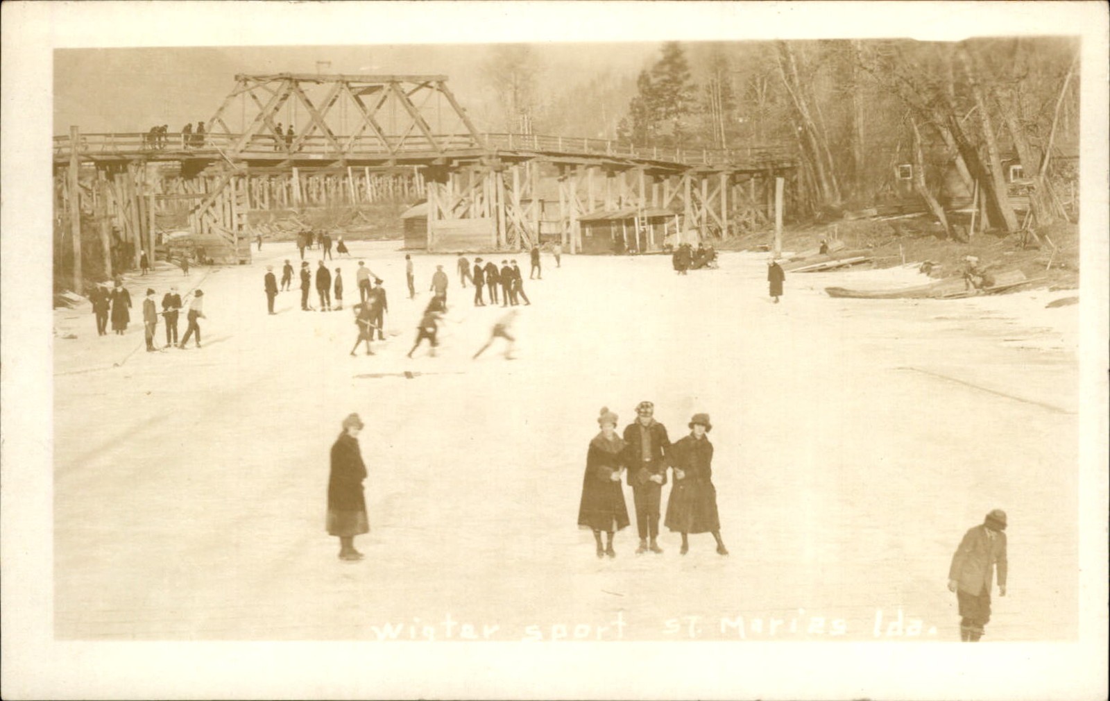 St. Maries ID Winter sports c1900s-10s Real Photo Vintage Postcard bhn