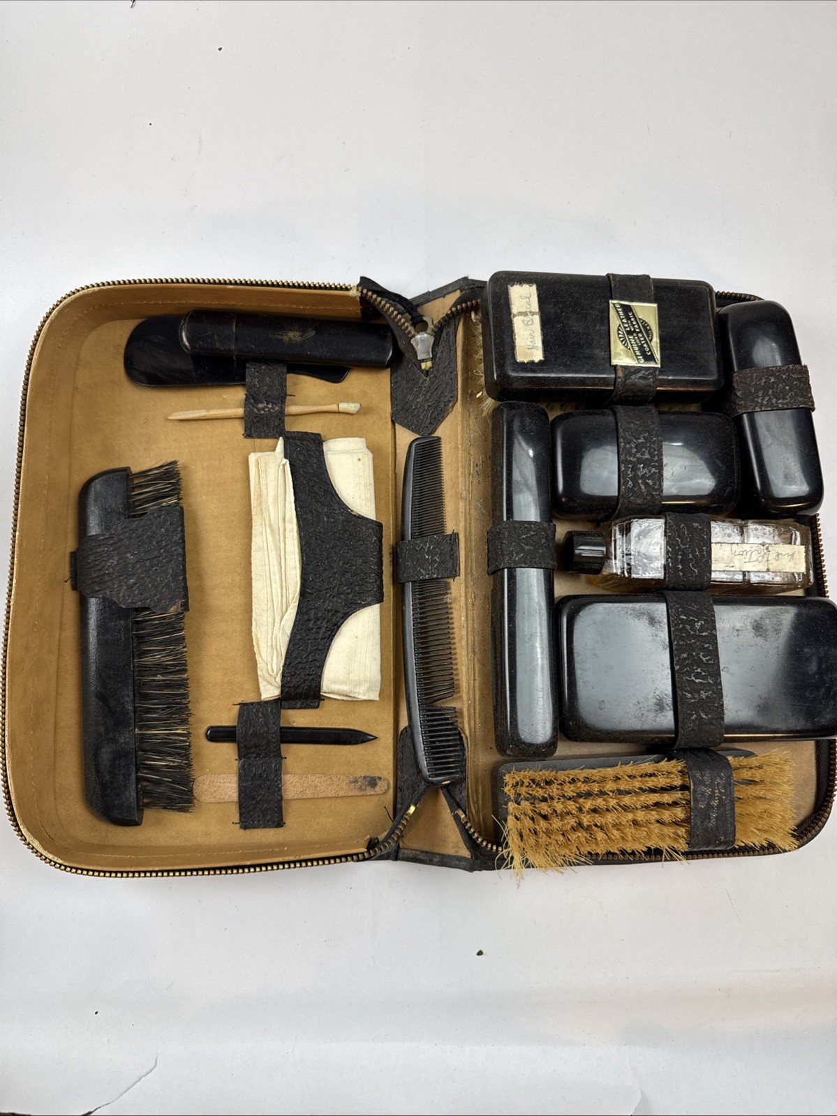 Antique Men’s Leather Toiletry & Grooming Kit – 1920s-30s Art Deco Era