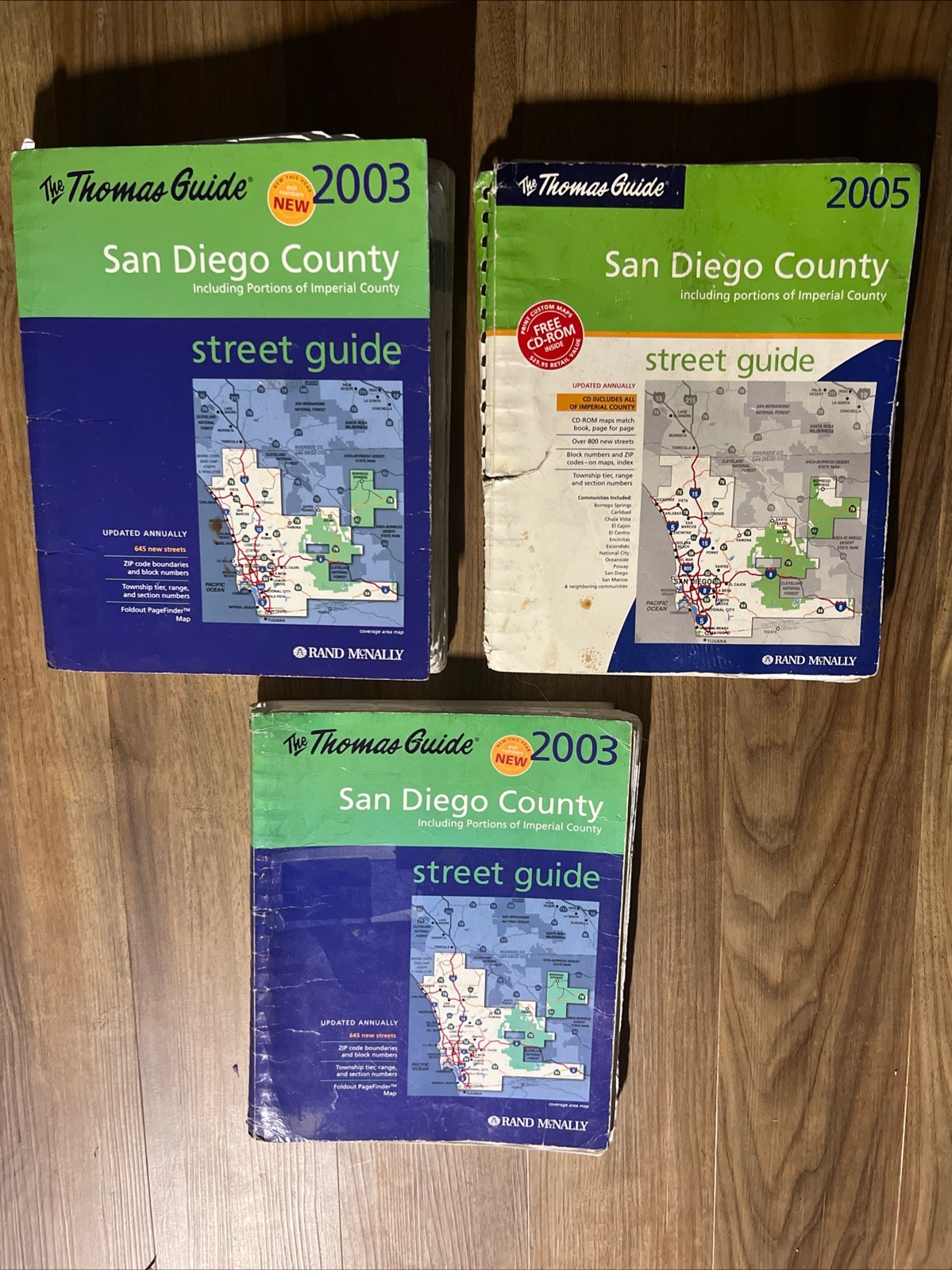 3 Thomas Guide San Diego County California Atlas Road Maps 2005, 2003 (x2)