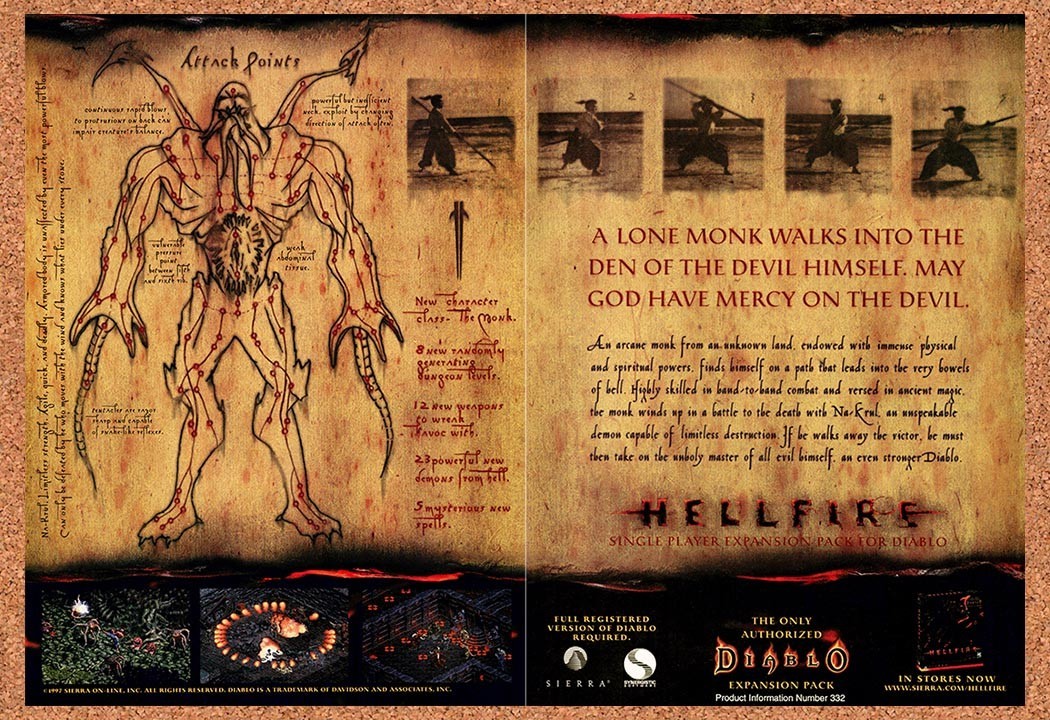 1997 Diablo Hellfire PC Original Advertisement / Retro Promo v1