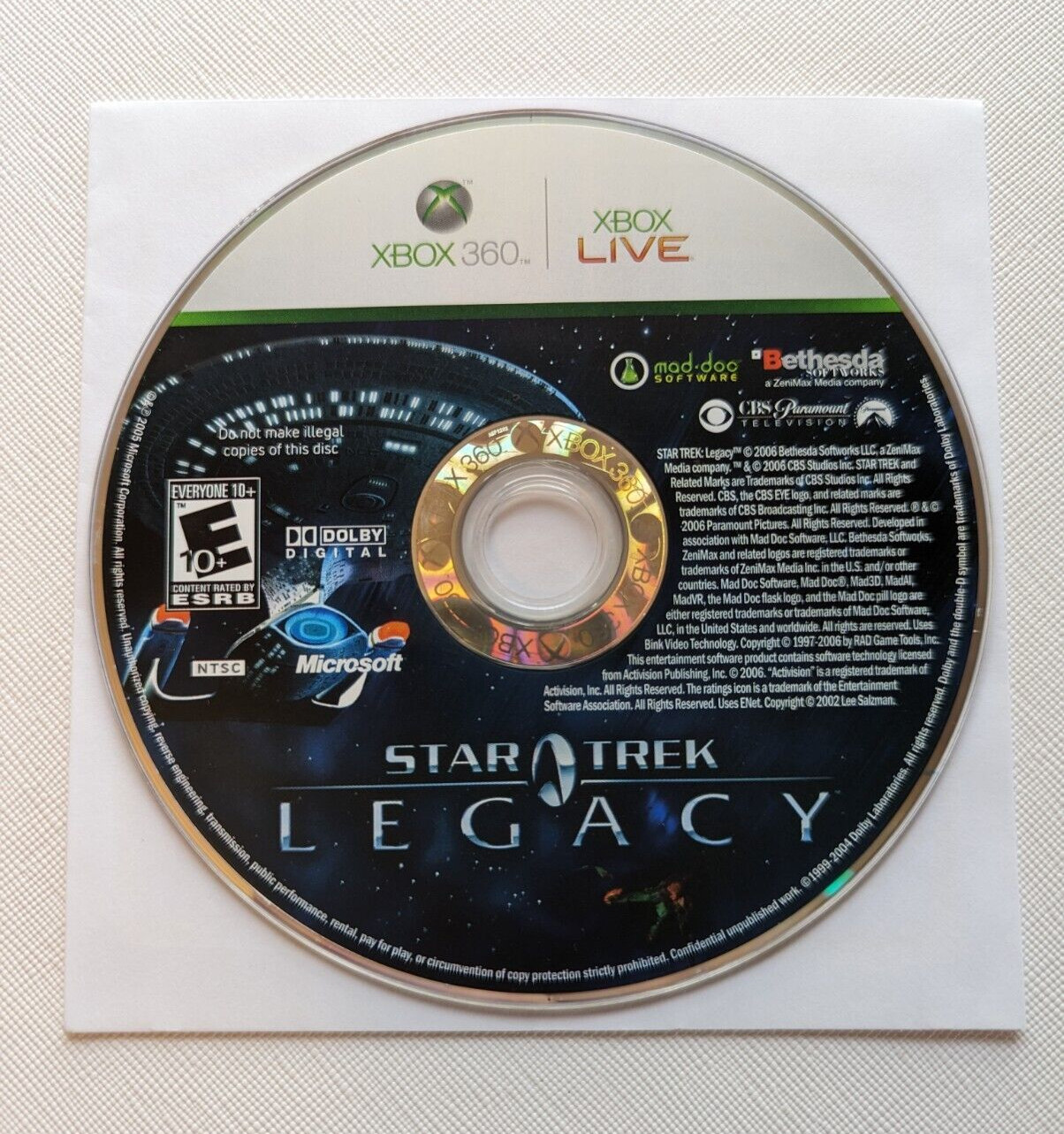 Star Trek: Legacy (Microsoft Xbox 360, 2006) DISC ONLY - tested