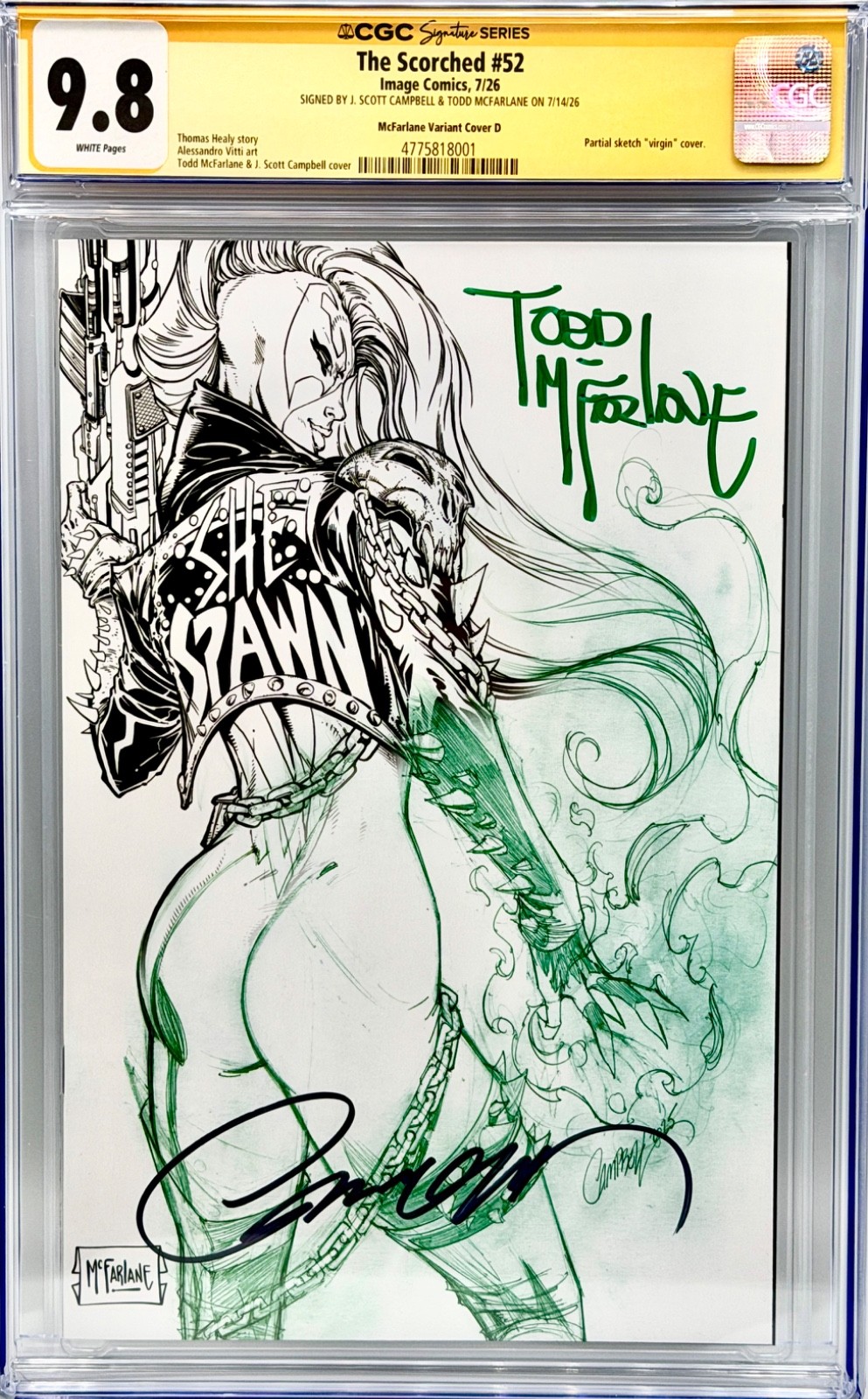 The Scorched 52 CGC 9.8 SS McFarlane Campbell Duel Signed Virgin 1/200 cover \