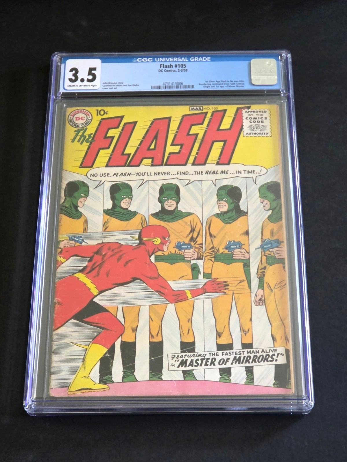 THE FLASH #105 • 1ST S.A. FLASH, 1ST ISSUE •  1ST MIRROR MASTER • CGC 3.5
