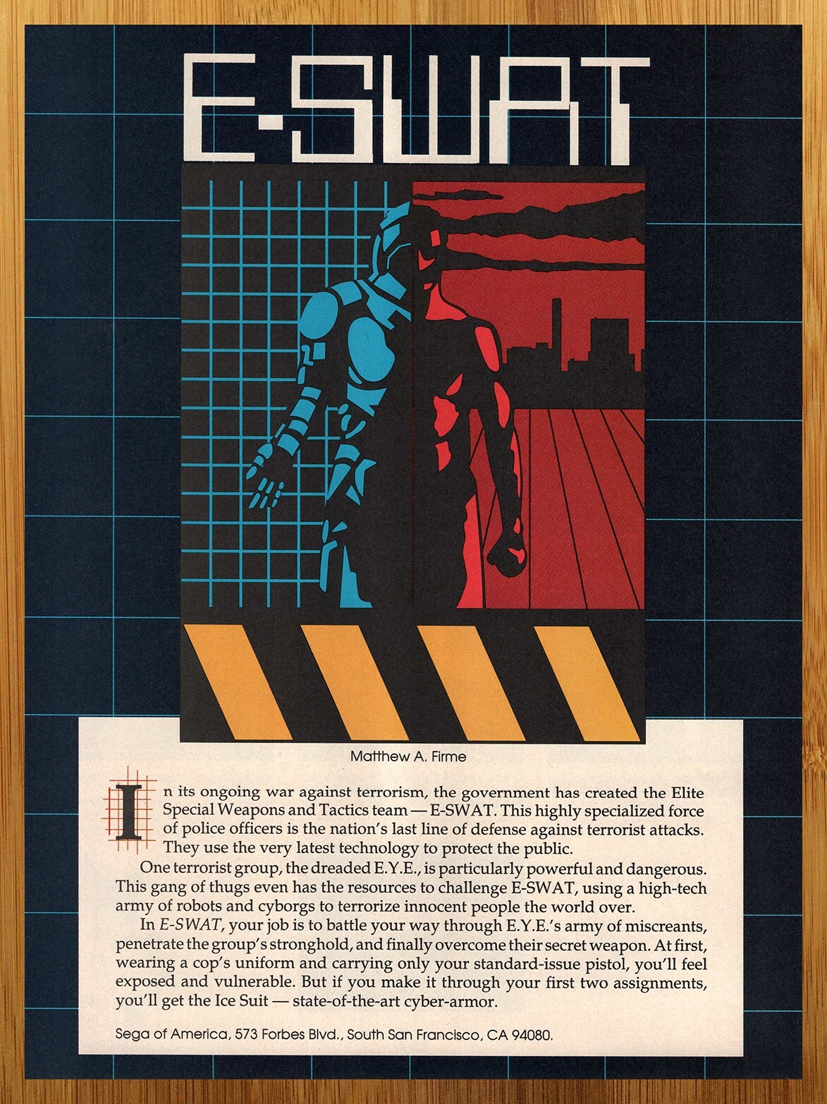 1990 E-Swat Sega Genesis Vintage Print Ad/Poster Retro Video Game Wall Art 90s
