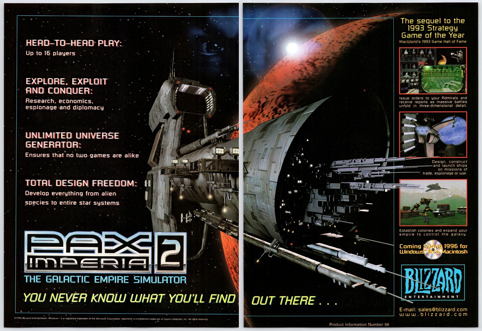 Pax Imperia 2 - PC Game - Vintage Original Print Ad/Poster Promo Art 1996