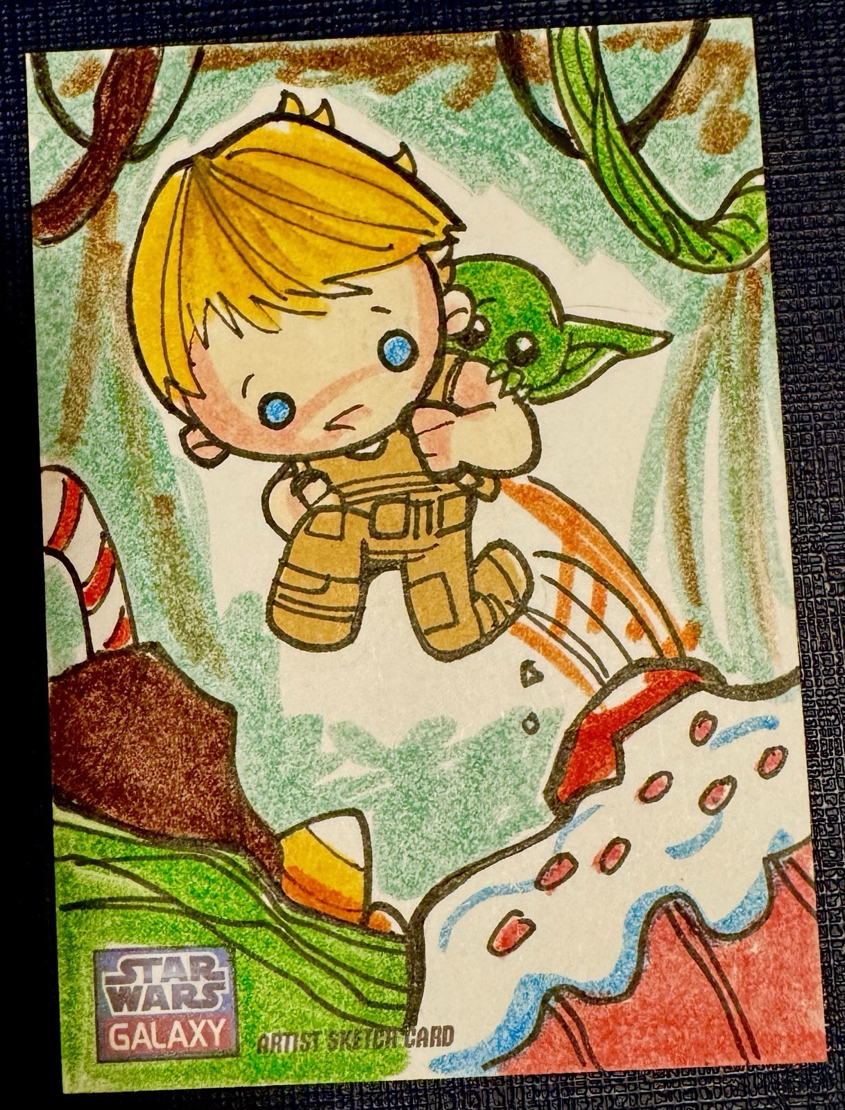 2011 Topps Star Wars Galaxy 7 Michael Duron Luke & Yoda Sketch Card 1/1 Rare