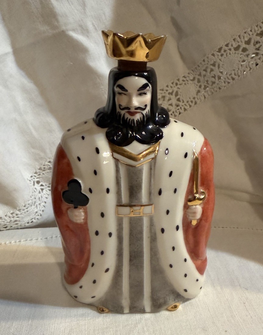 RARE Vintage Ezra  Brooks King of Clubs Decanter Royal Crest China Hip Flask