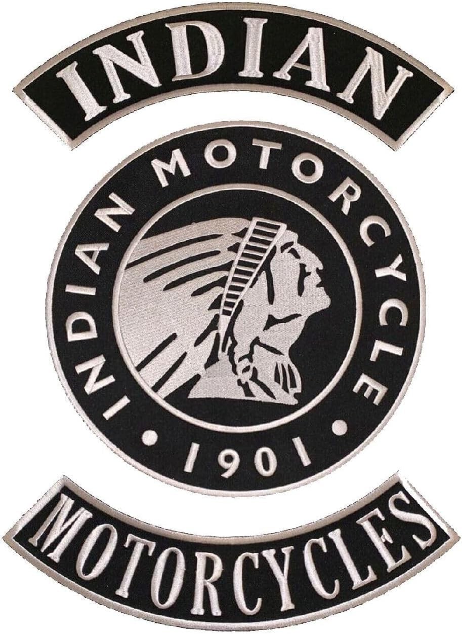 Indian Motorcycle Embroidered Patch Black White Vintage Biker Sew On Badge