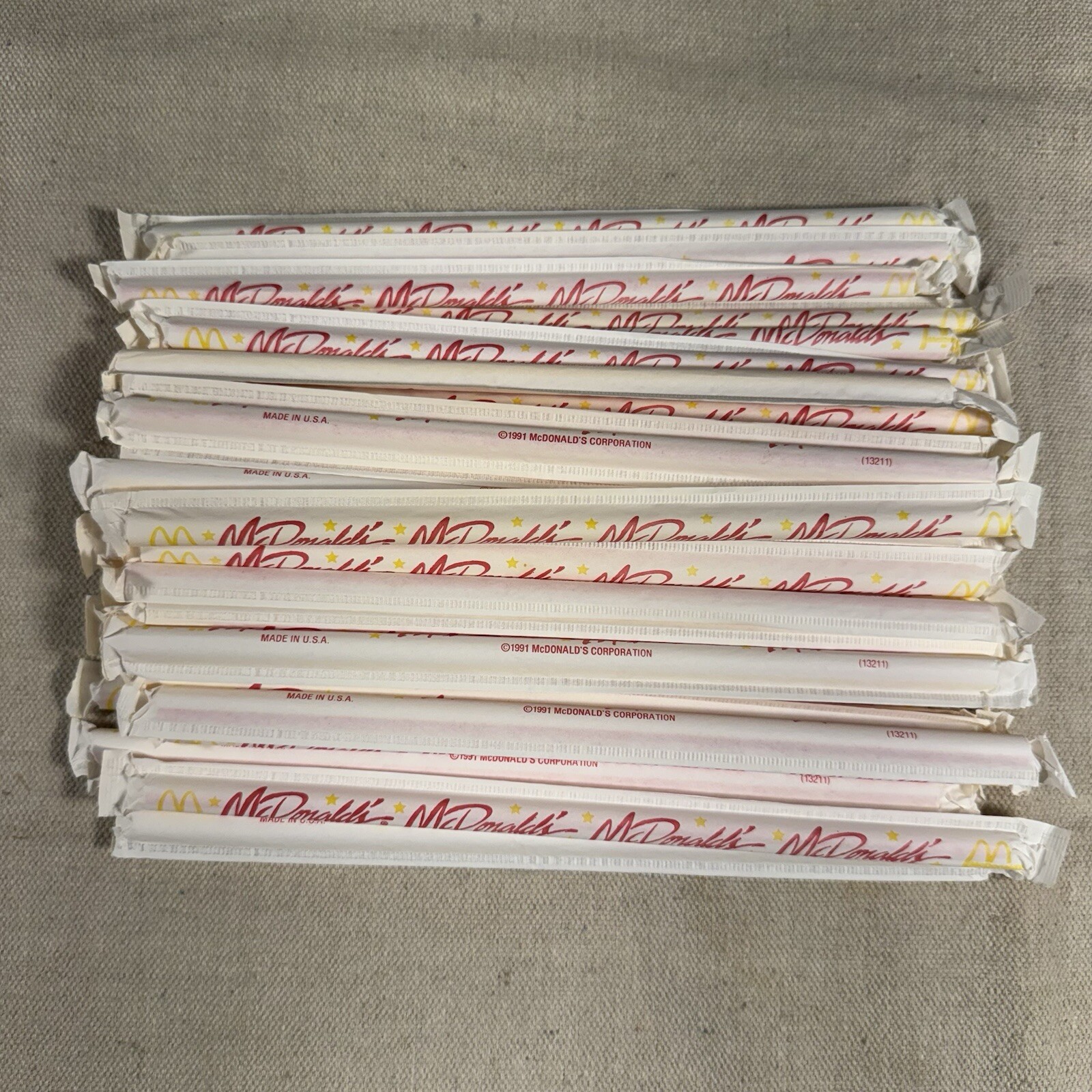 40x Vintage McDonalds Straws Unopened Plastic Straw 1991 New 40 Pieces Red & Yel