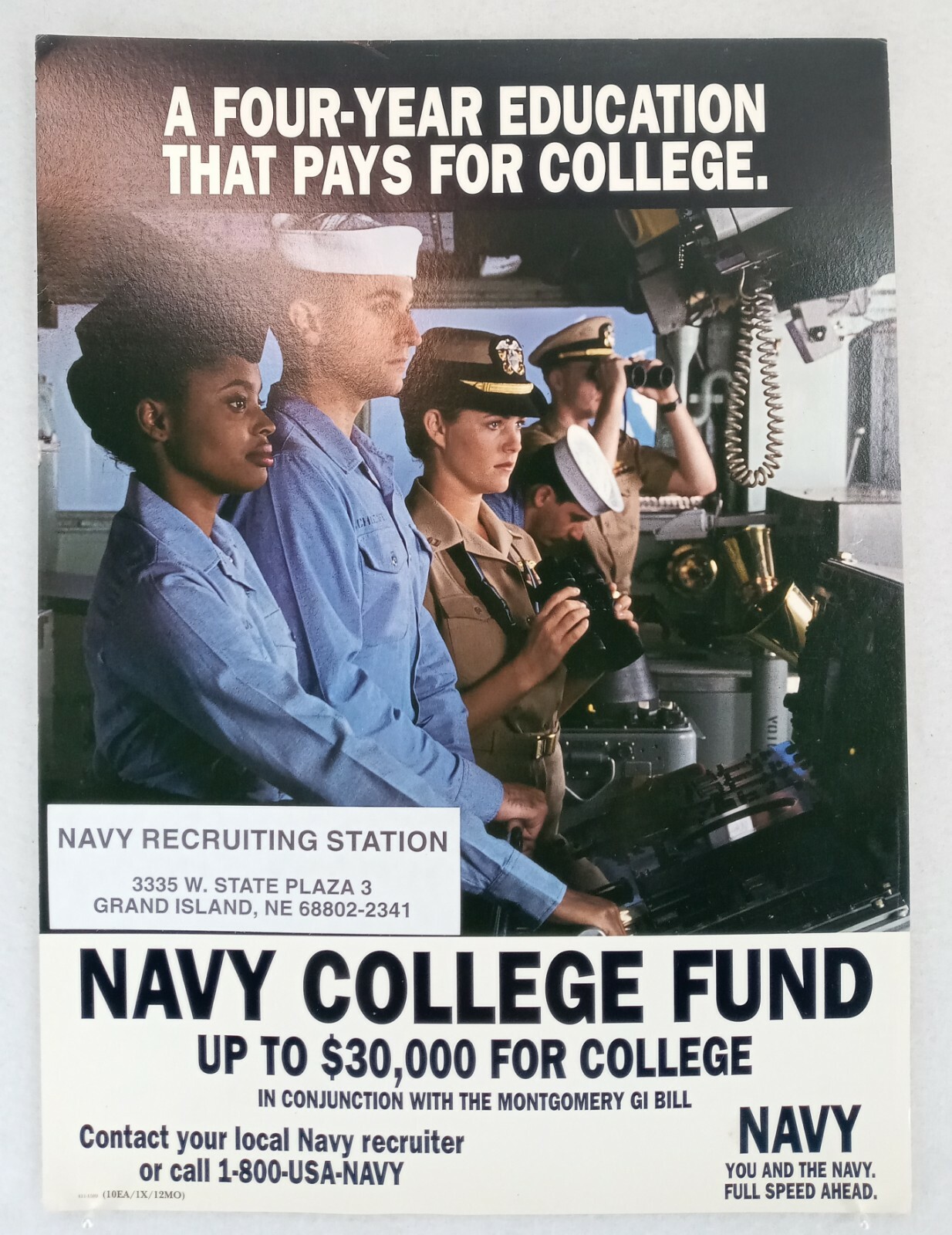 1990s Original Recruiting Propaganda US NAVY College Fund GI Bill Poster 14\
