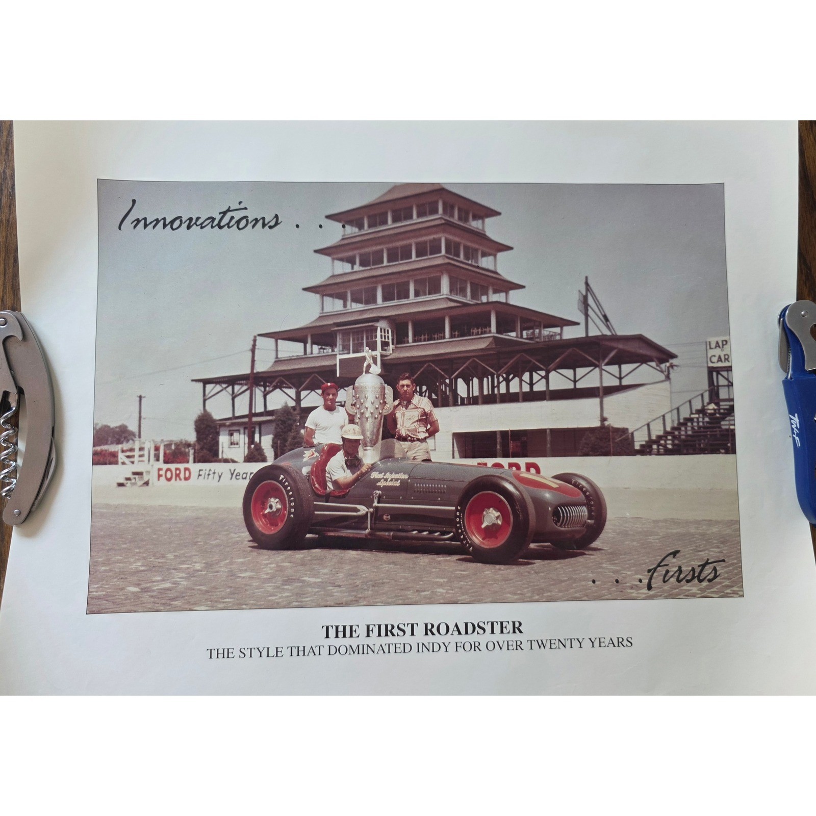 Vintage Indy 500 First Roadster Fuel Injection Special Racing Print 16x13