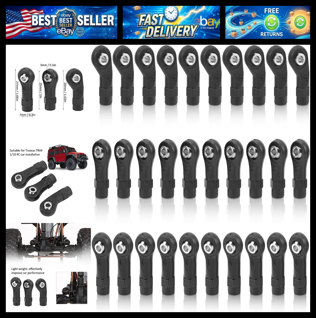 30pcs Linkage Rod End for Trax TRX4 1/10 RC Crawler,Ball Joint Head Link Rod End