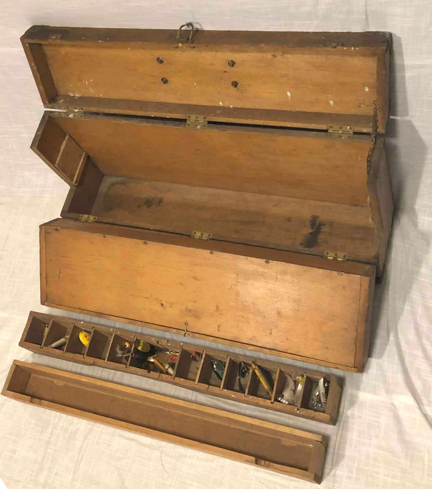 Antique Handmade Wooden Tackle/Tool Box, Early 1900s, Rustic Americana