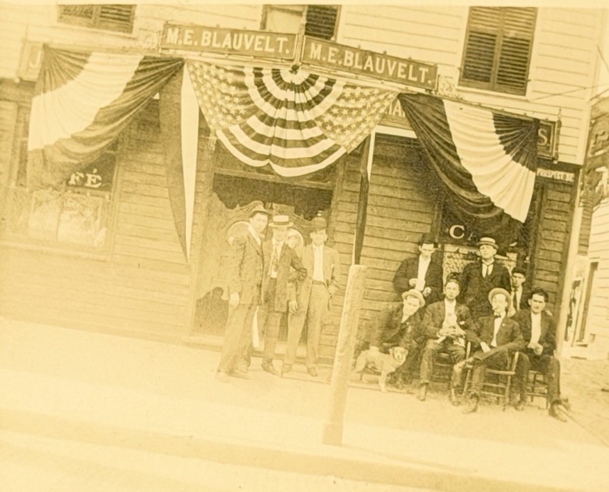1908 Real Photo Postcard M.E. Blauvelt General Store NY Patriotic Bunting RPPC