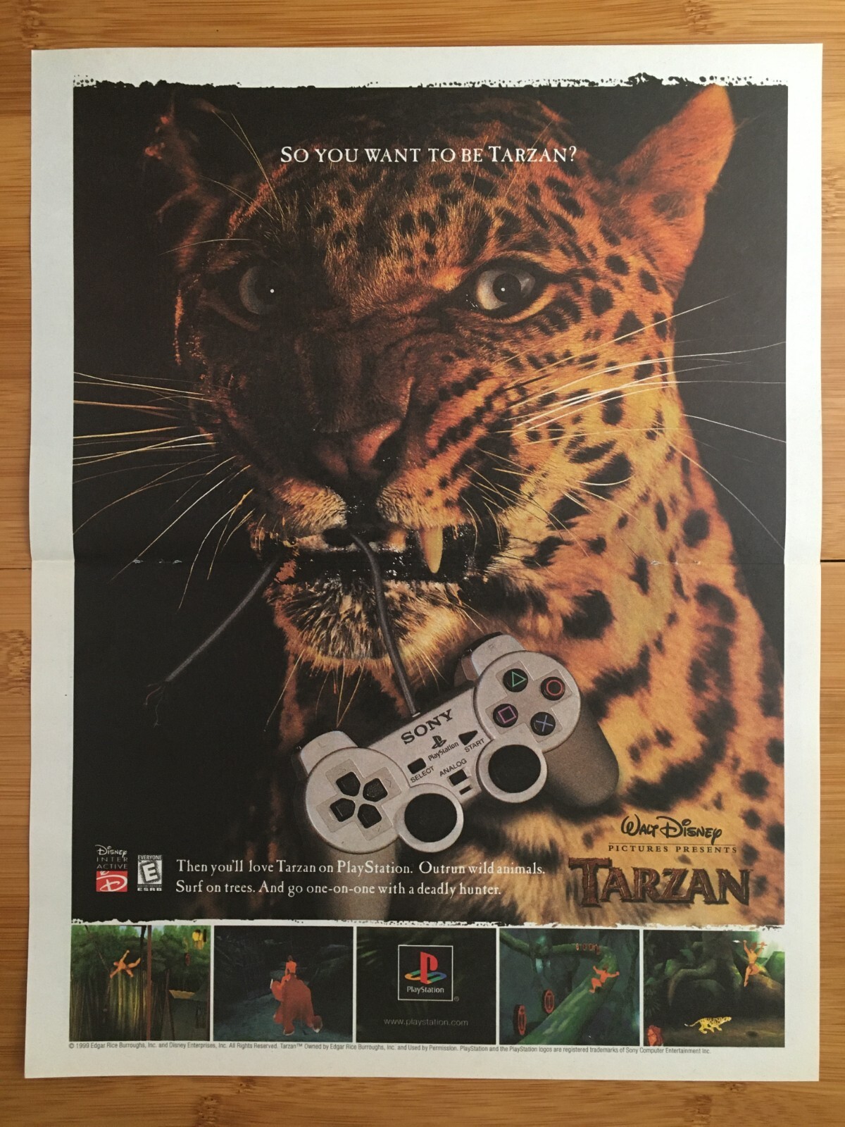 1999 Tarzan PS1 N64 Vintage Print Ad/Poster Jaguar Playstation Controller Art