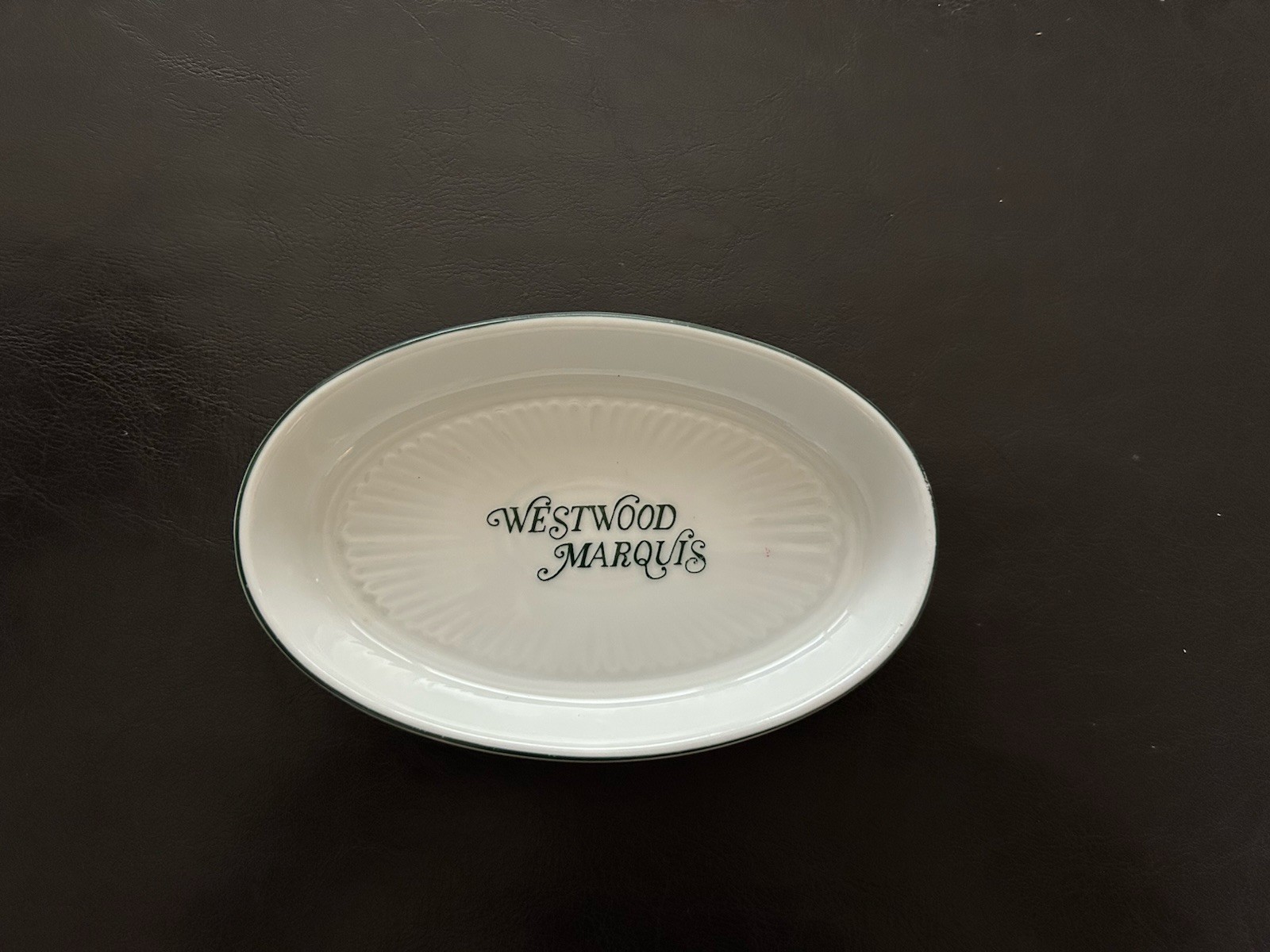 VTG Westwood Marquis Hotel Soap Dish Los Angeles White Green Ceramic Trinket LA