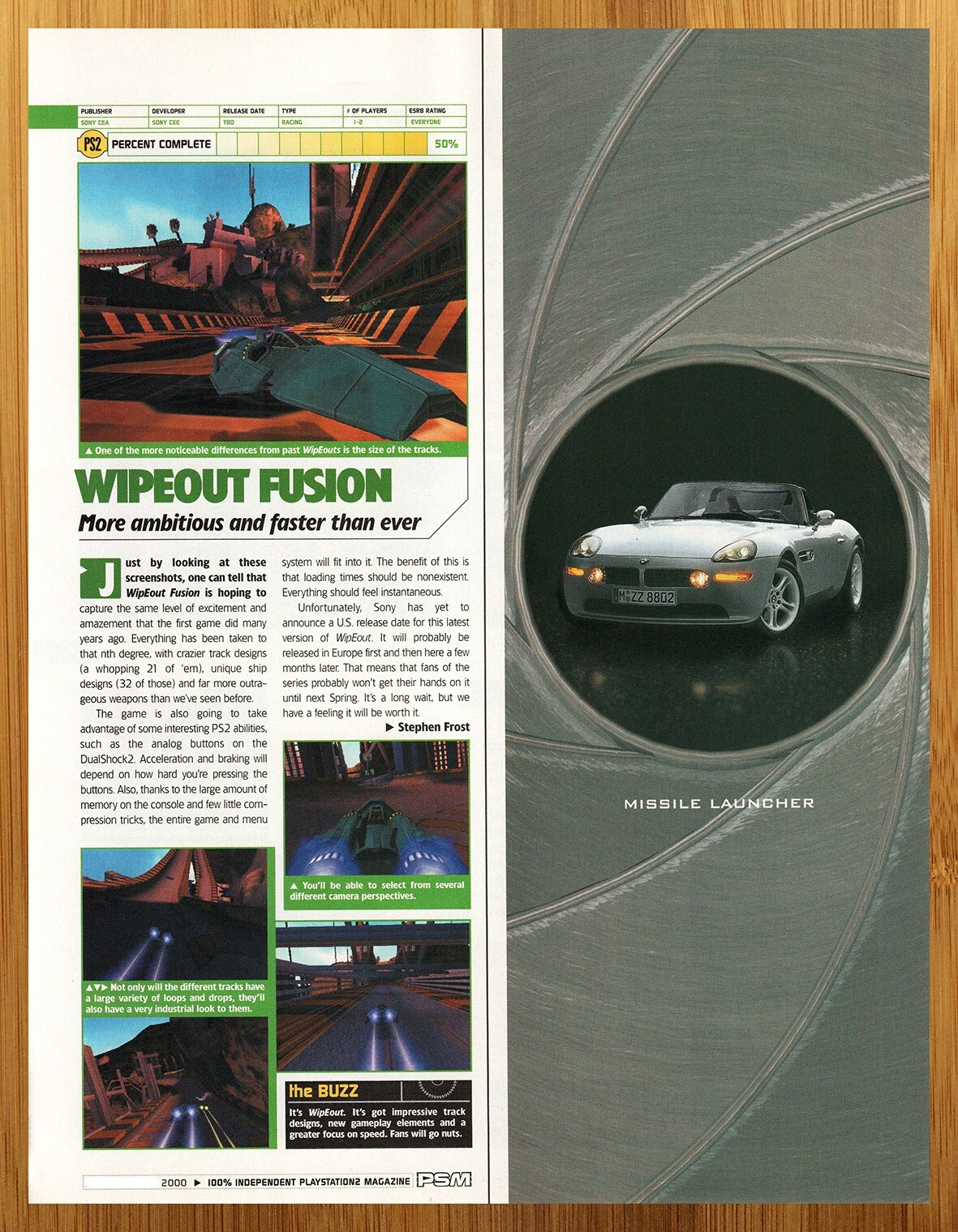 2000 Wipeout Fusion PS2 Playstation 2 PREVIEW PAGE Print Ad/Poster Authentic Art