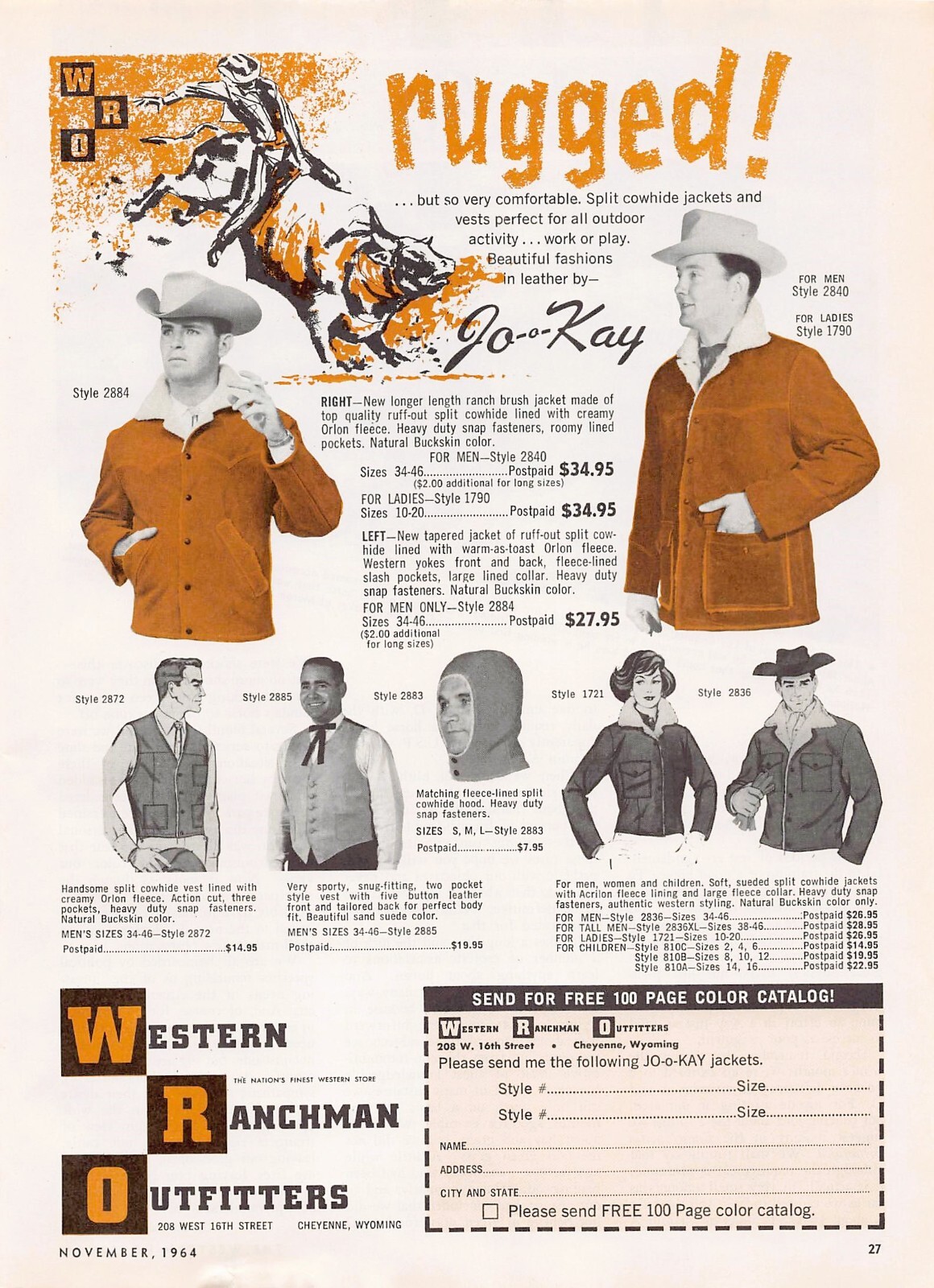 Western Ranchman Outfitters Rugged Jo-o-Kay Jackets Vests Vtg Magazine Print Ad