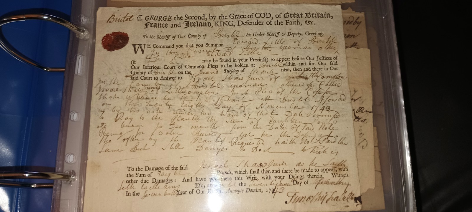1743  king George II court summons Authentic 