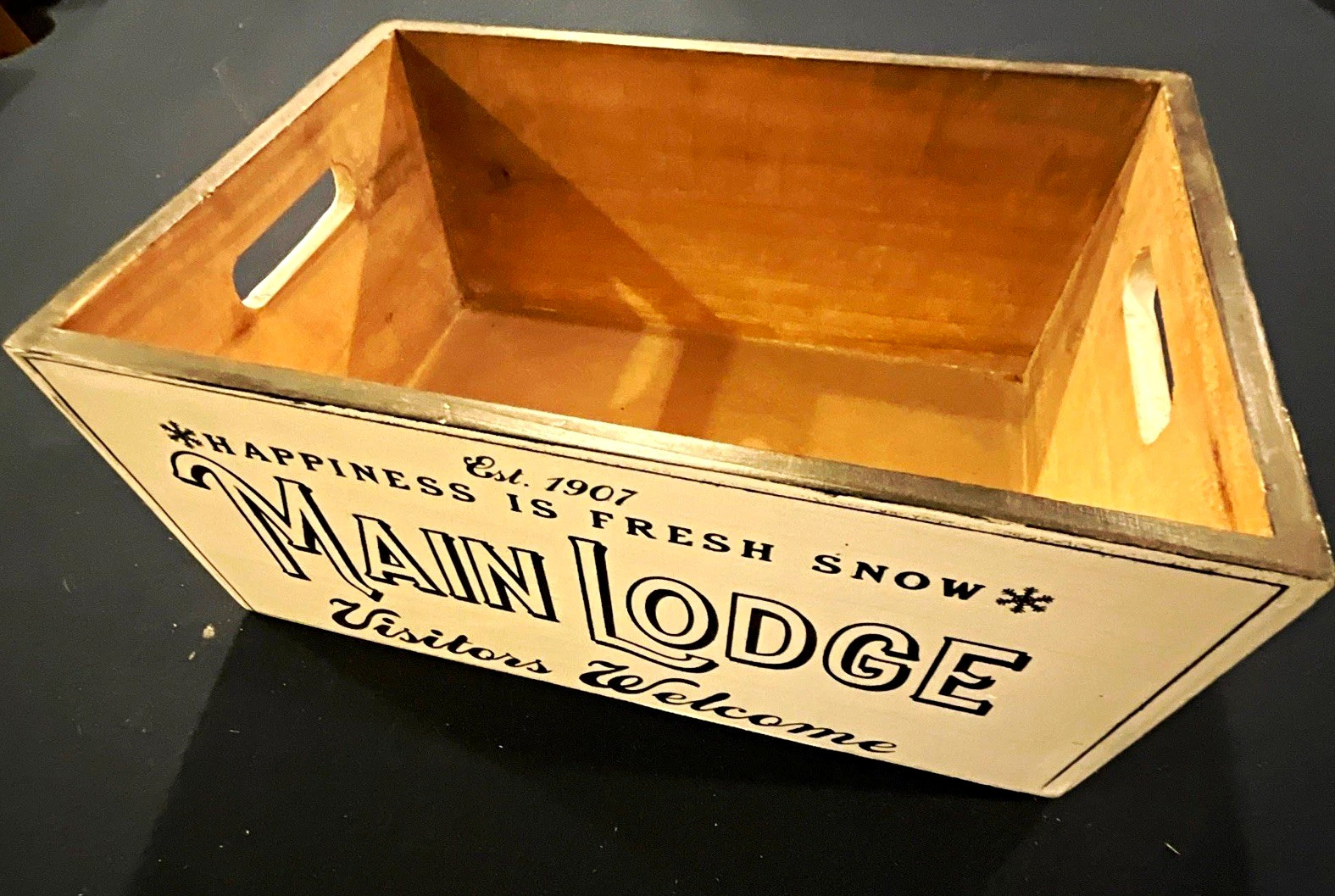 Wood Rustic Lodge Storage Crate Box w/ Handles, Rectangle, 