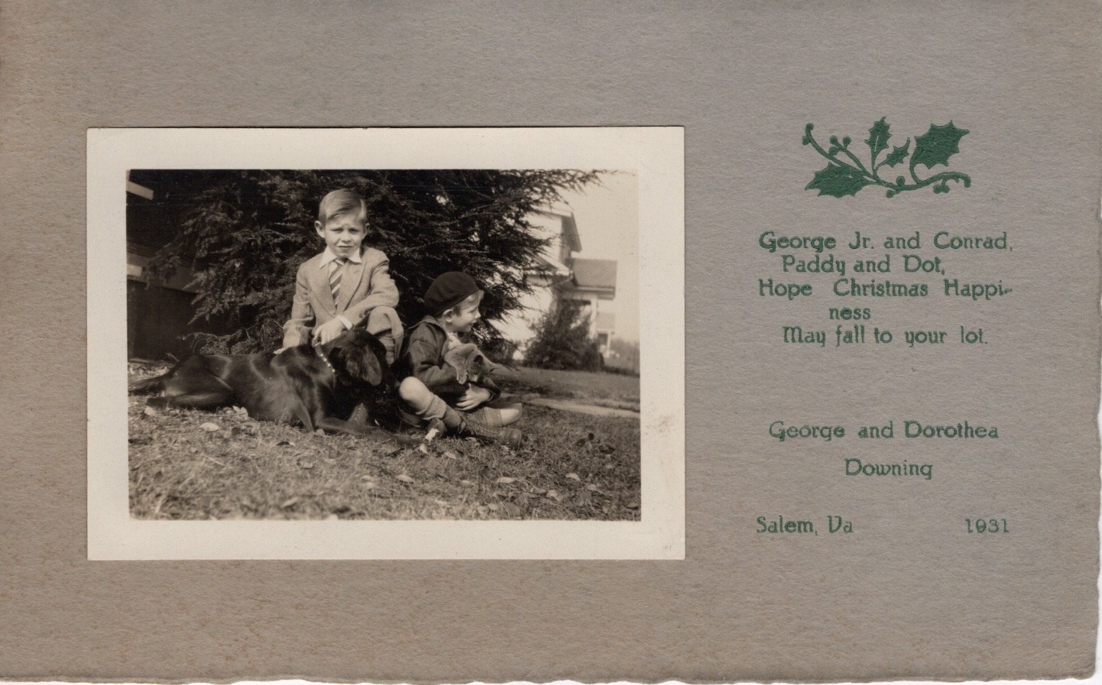 Vintage Christmas Greeting Card Photo 1930s Salem Virginia Inscribed Note Xmas