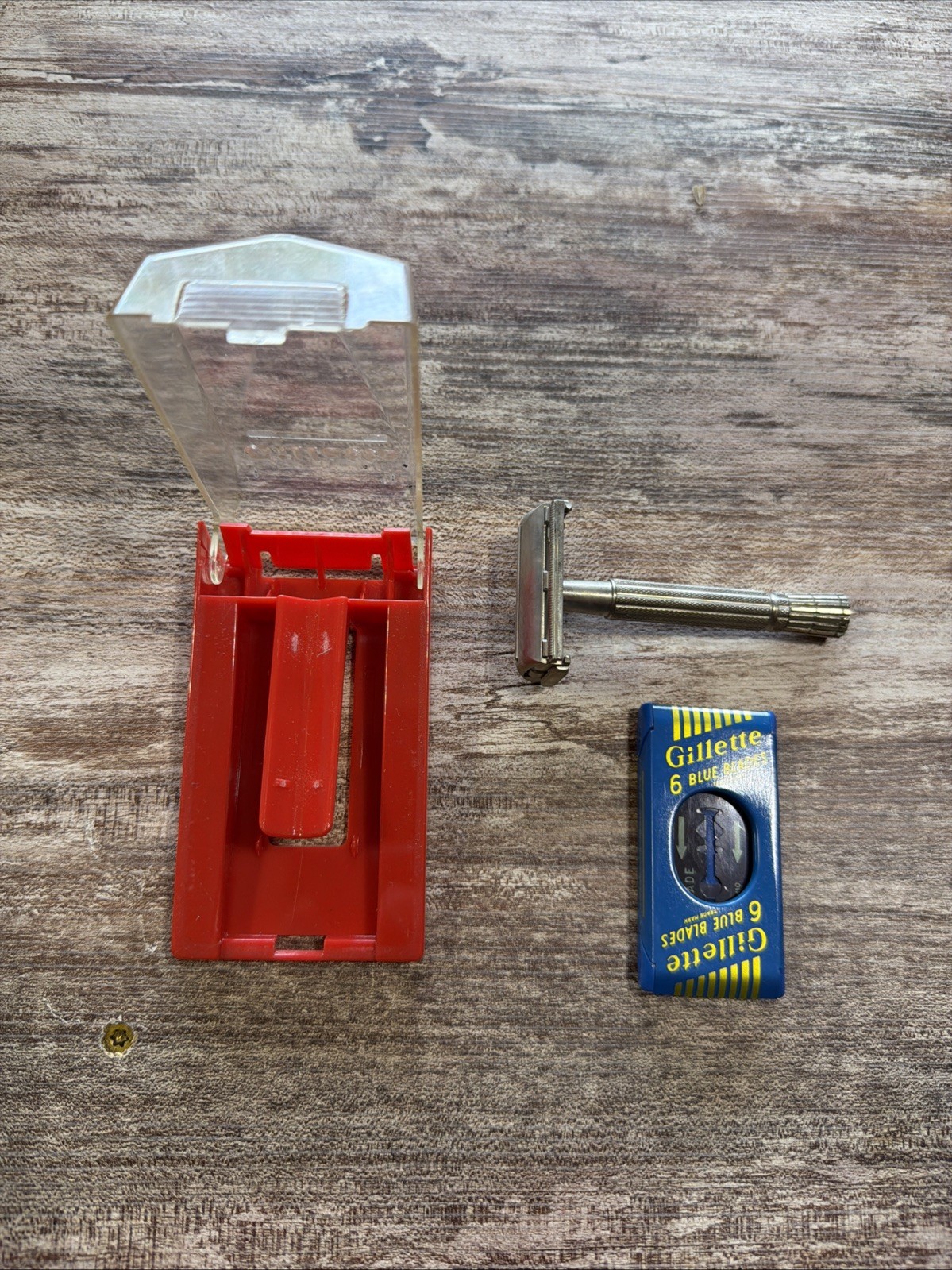 1958 Gillette Super Speed Flare Tip D2 Safety Razor w/ Case & Blades Vintage