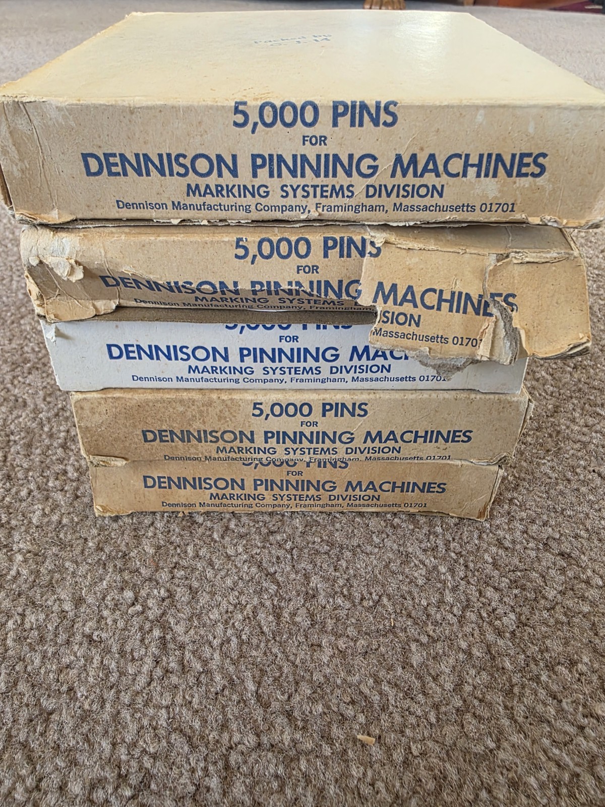 5000 x 5 VTG Pins For Dennison Pinning Machine made in USA in roll in box 70s