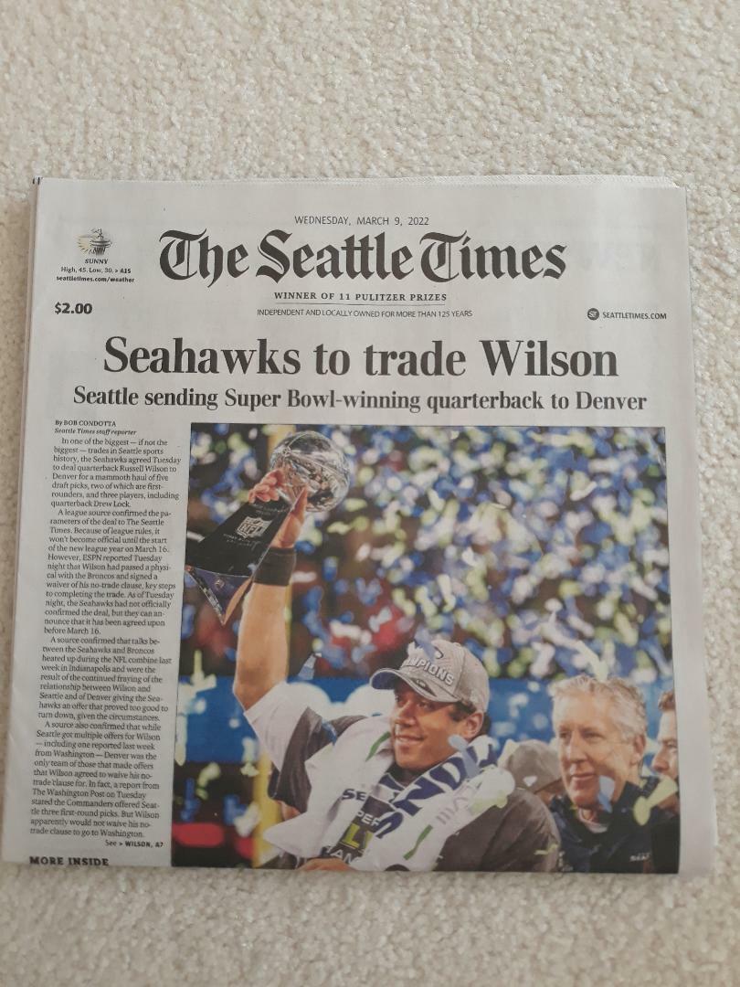 The Seattle Times Newspaper - 03/09/22 - Seattle Seahawks trade Russell Wilson 