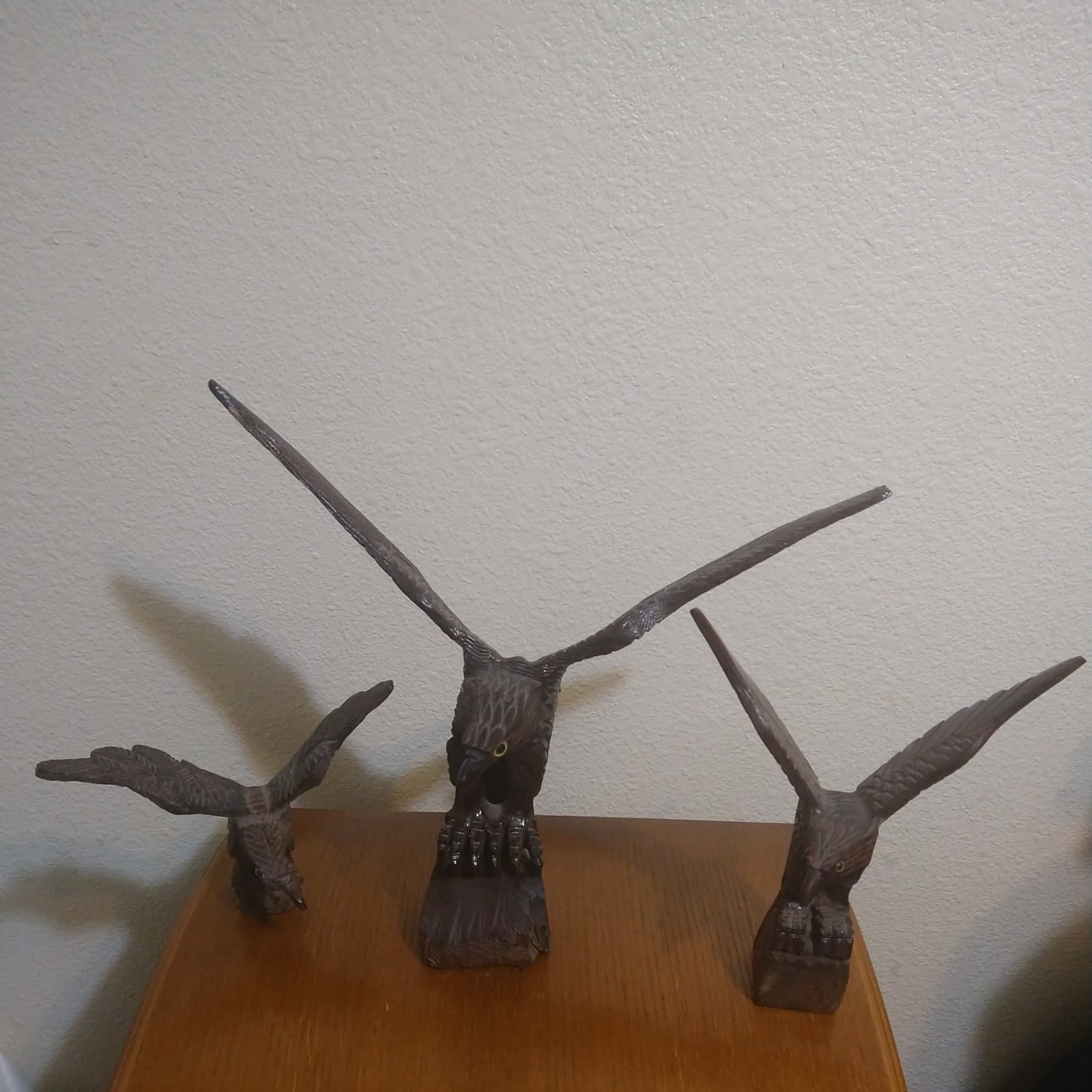 Vintage 60s Larg  American Eagle Statue Sculpture Hand Carved Iron Wood lot of 3