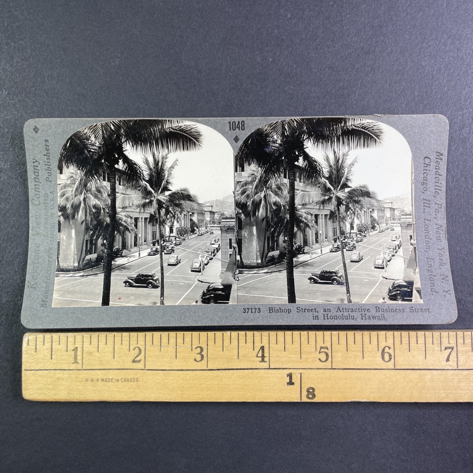 Bishop Street Honolulu Hawaii Stereoview Keystone View Co. 1930s Curved Mount
