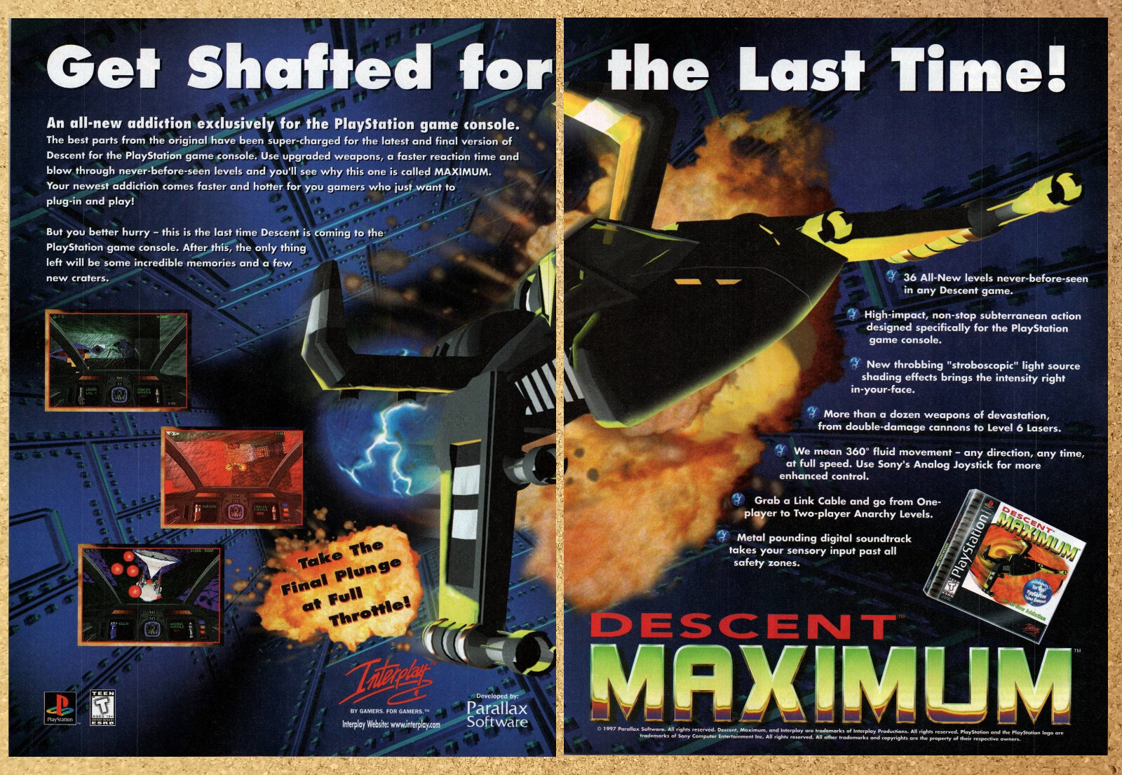 Descent Maximum Playstation Interplay - 2 Page Video Game Print Ad Poster 1997