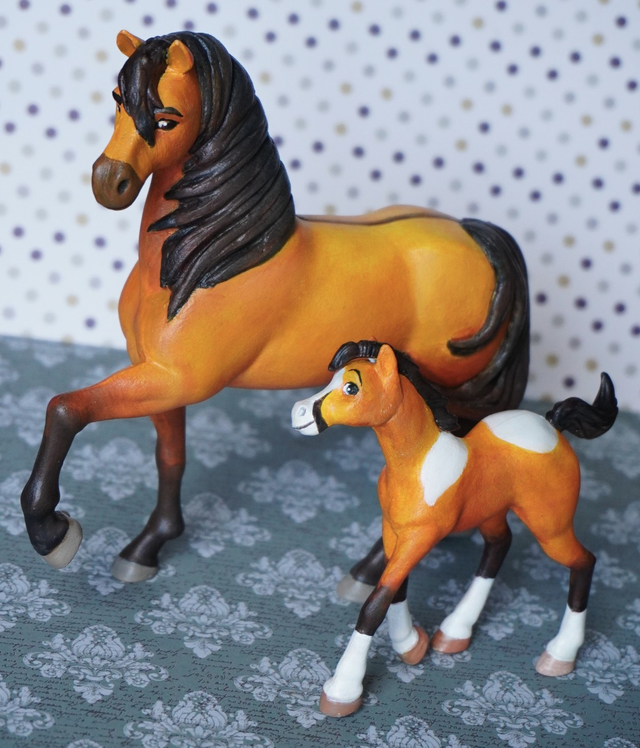 Spirit Stallion Cimarron & Foal CUSTOM Horses Just Play Fan Repaint Rustic