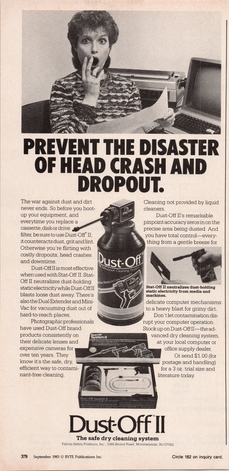 Dust-Off II Vintage 1983 Print Ad Computer Cleaning System Falcon