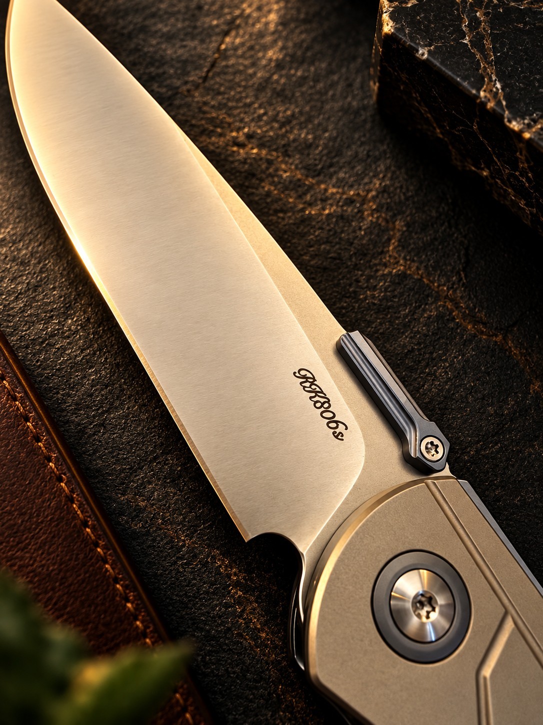 RIKE KNIFE No.68 M390 Drop Point Plain Manual Frame Lock Gray Titanium Clip