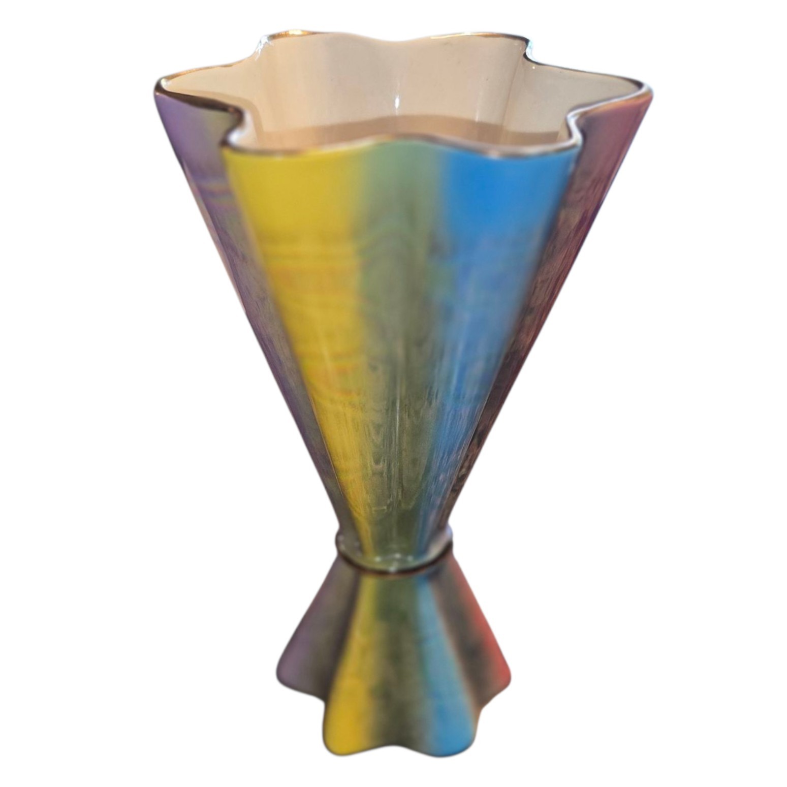 Vintage MCM 1950s Secas Sesto Fiorentino Vase Rainbow Glaze Made in Italy 7.75\