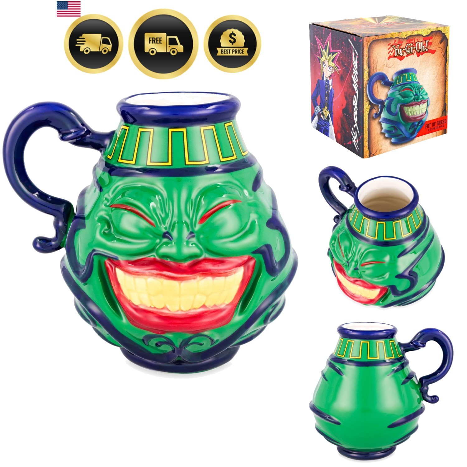 Yu-Gi-Oh Pot Of Greed Sculpted Ceramic Coffee Mug | Holds 11 Ounces