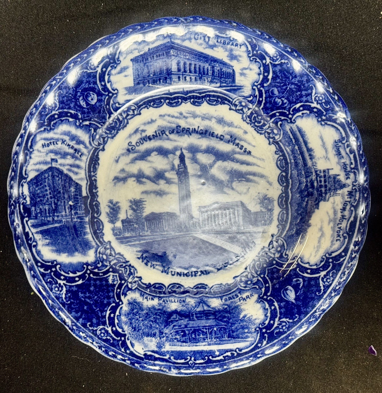 #76L Antique Springfield MA 1900s Souvenir China Points of Interests Plate