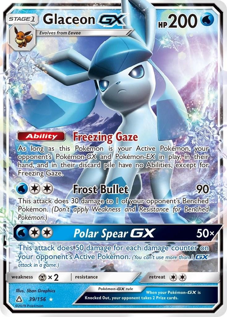 Pokemon Glaceon GX Sun and Moon Rare Ultra Prism Card NM 39/156