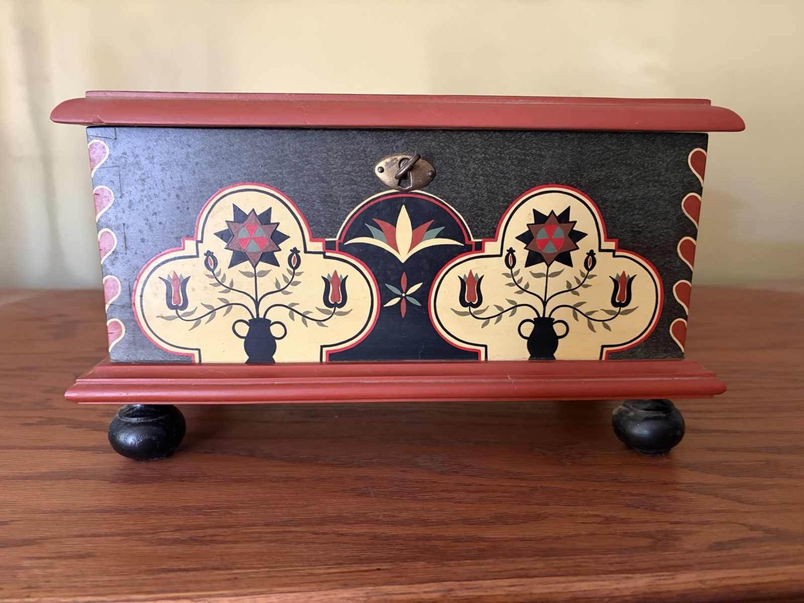 Vintage Hand Painted Folk Art Wooden Box