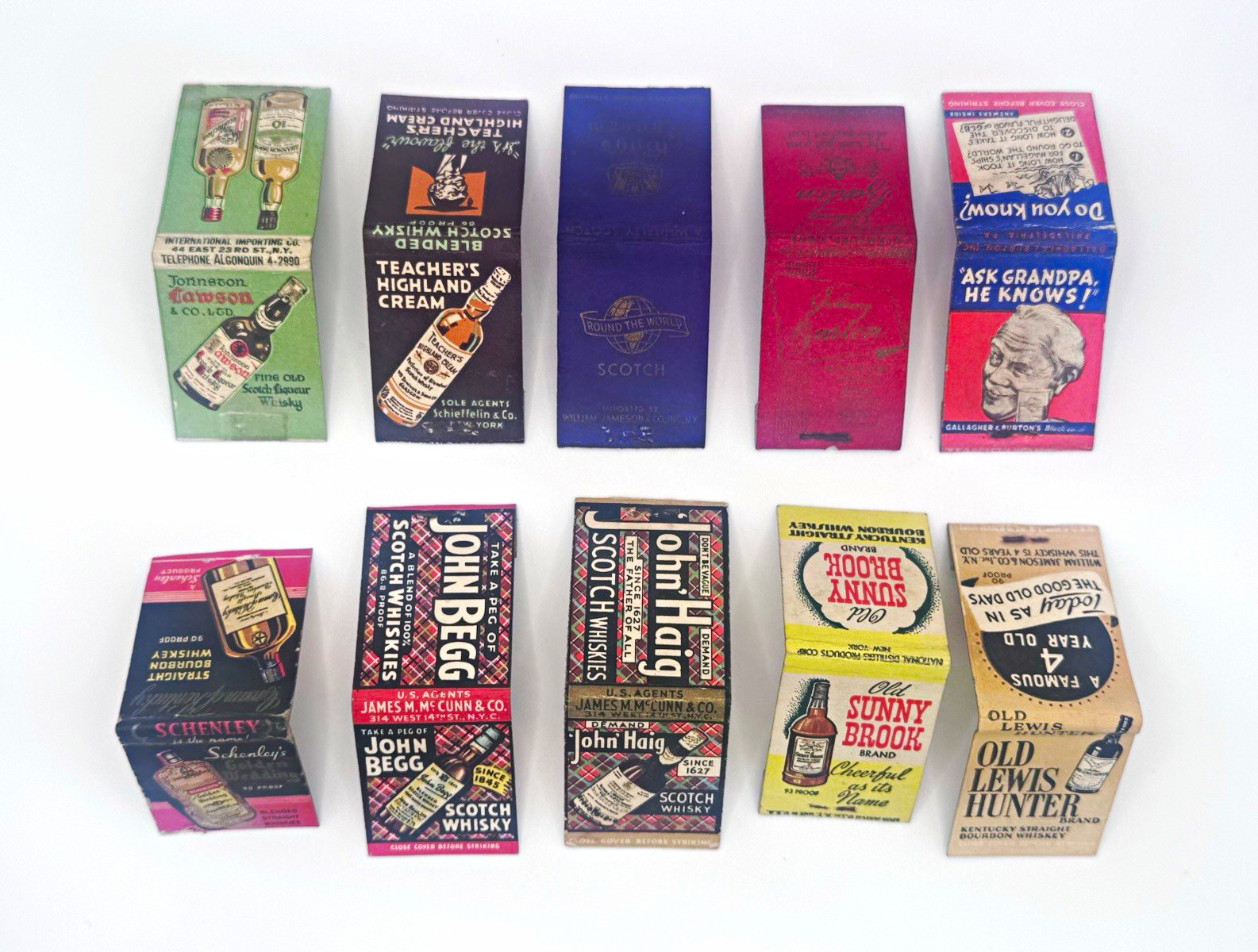 10 Vintage 1930s-40s Whiskey Gin Liquor Advertising Matchcovers Seagrams Rye