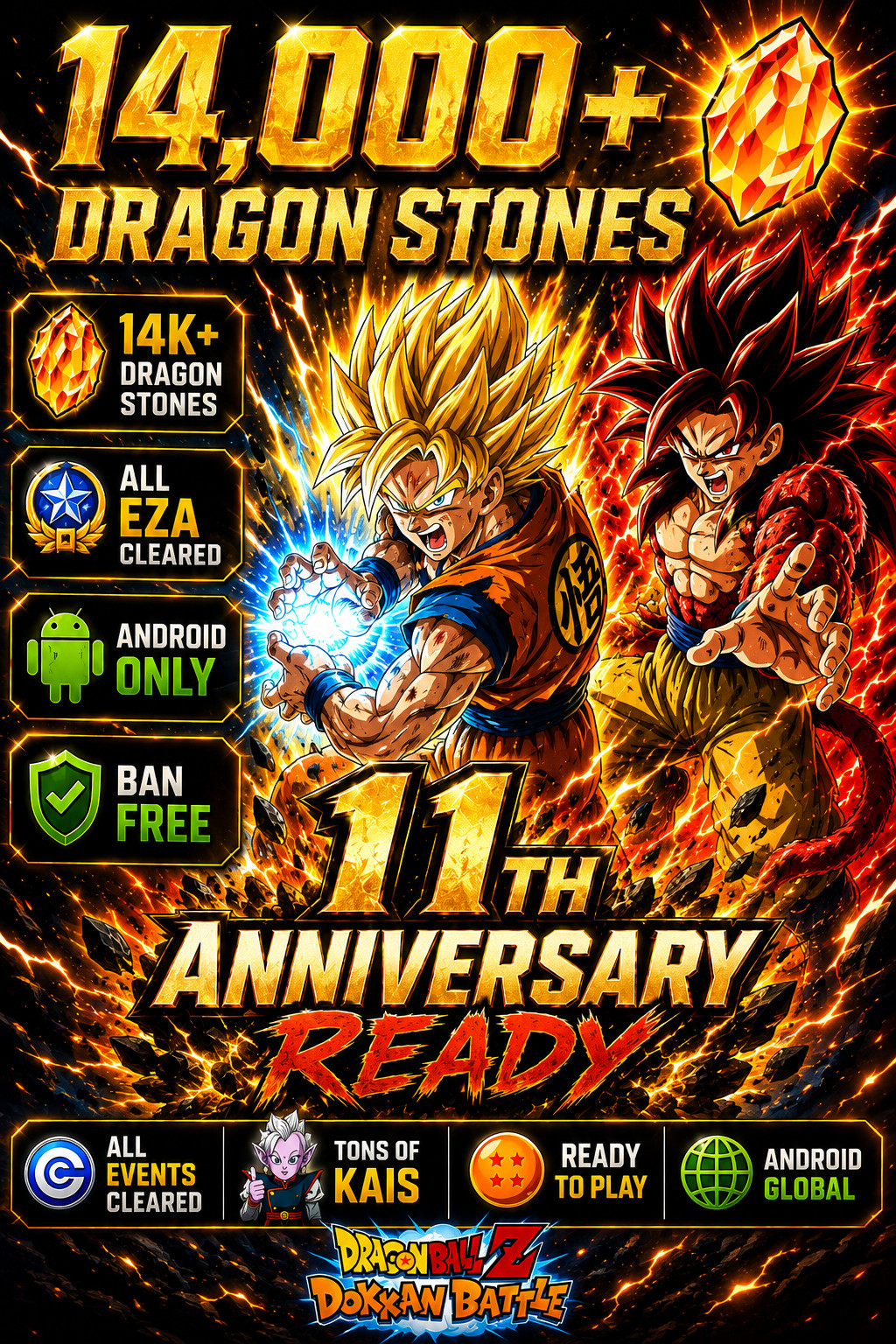 DBZ Dokkan Battle Android | 14K+ Stones | EZA Cleared | 11th Anniversary Ready