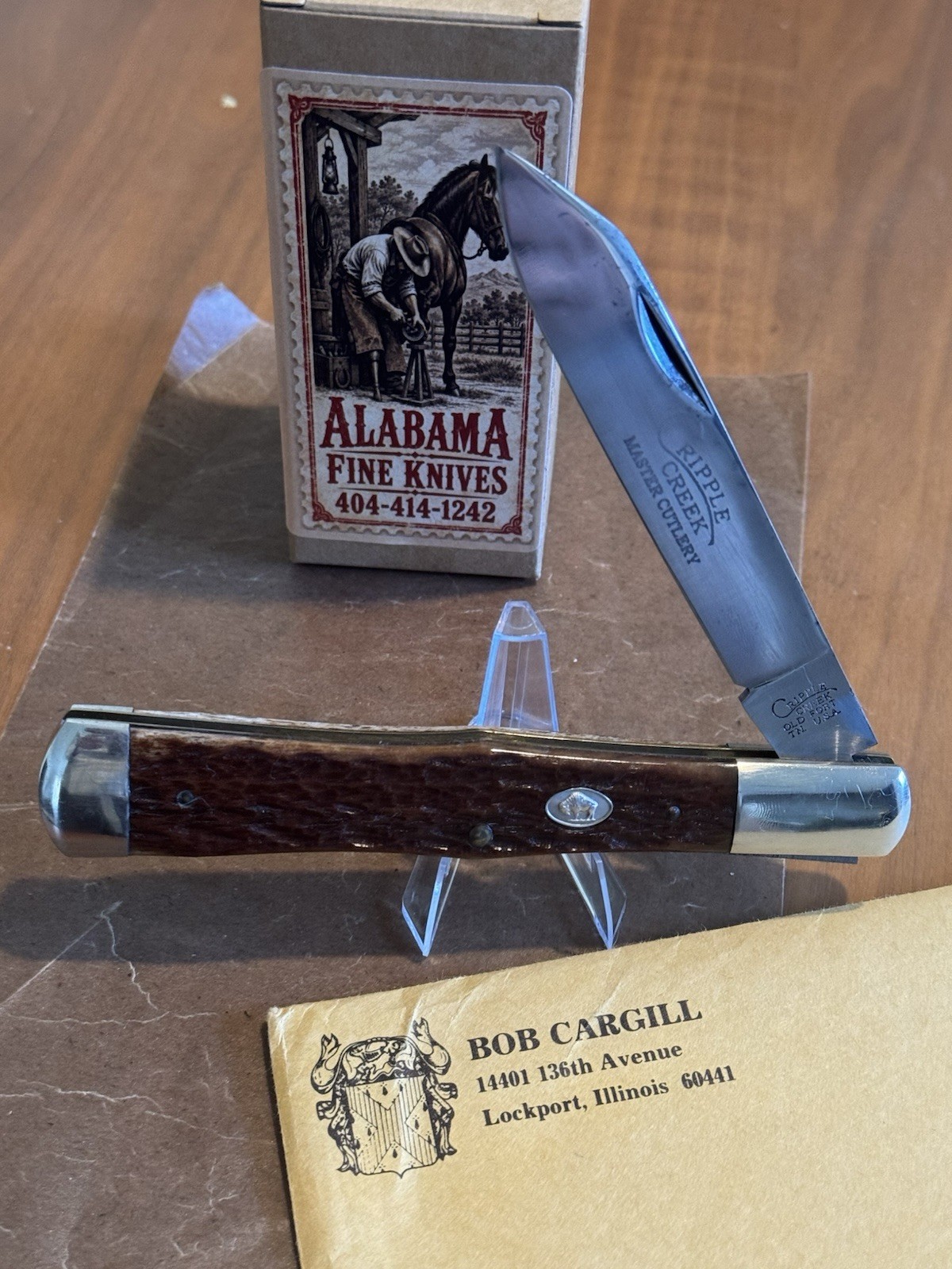 RARE 1989 Bob Cargill CRIPPLE CREEK USA BONE JUMBO SLIM COKE BOTTLE KNIFE 36103