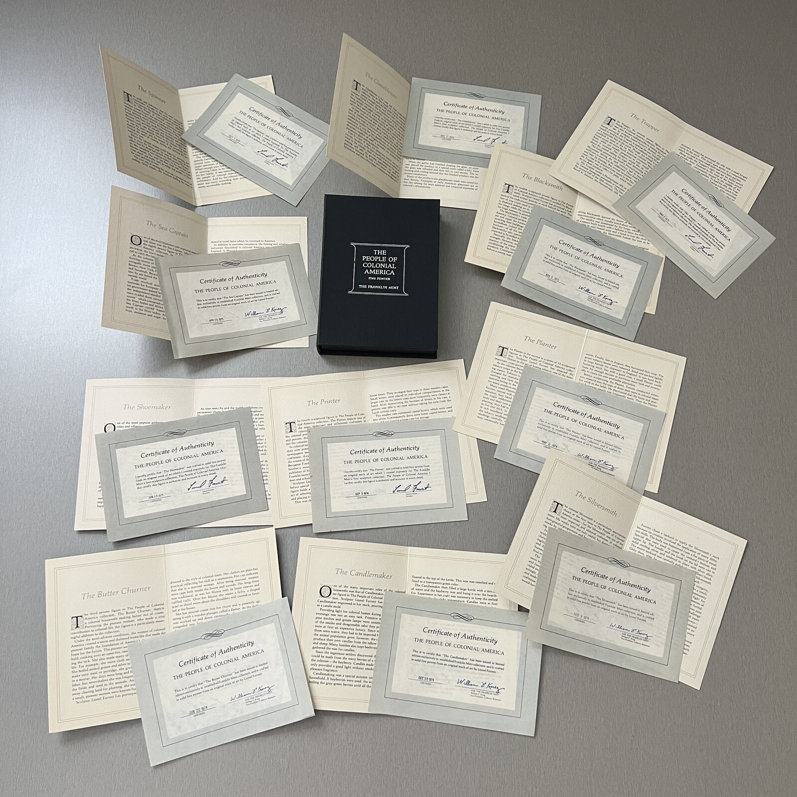 Lot Of Franklin Mint Certificates Of Authenticity People of Colonial America