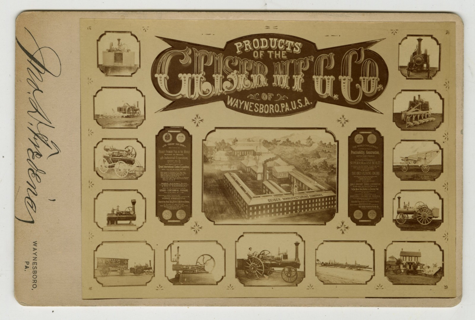 1880s Cabinet Card Photo Product Display of the Geiser MFG Co., Waynesboro Pa