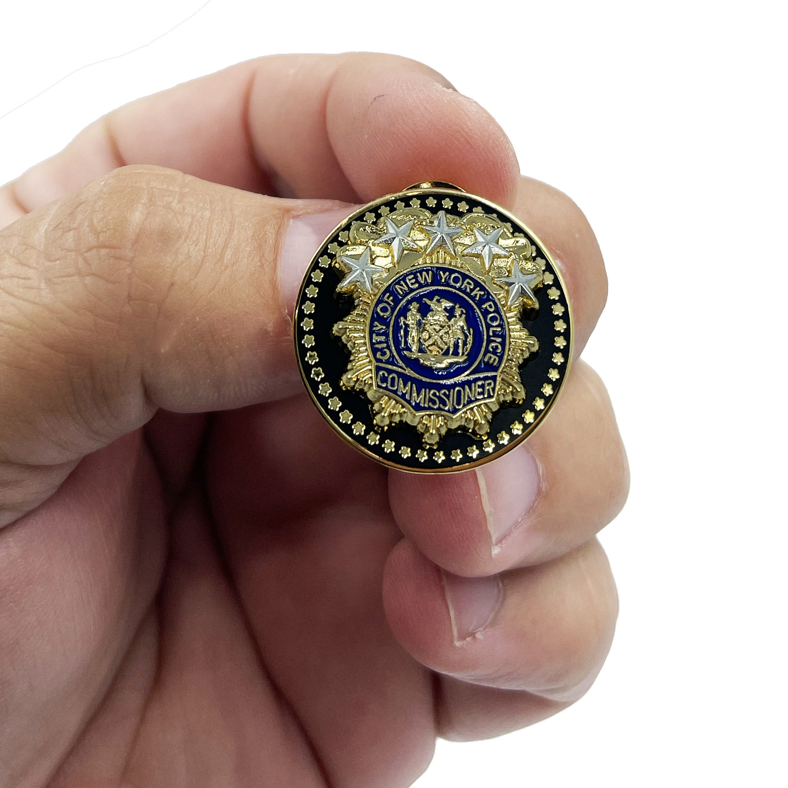 BL9-017 NYPD Commissioner Lapel Pin as seen on Blue Bloods real 24KT Gold and Si