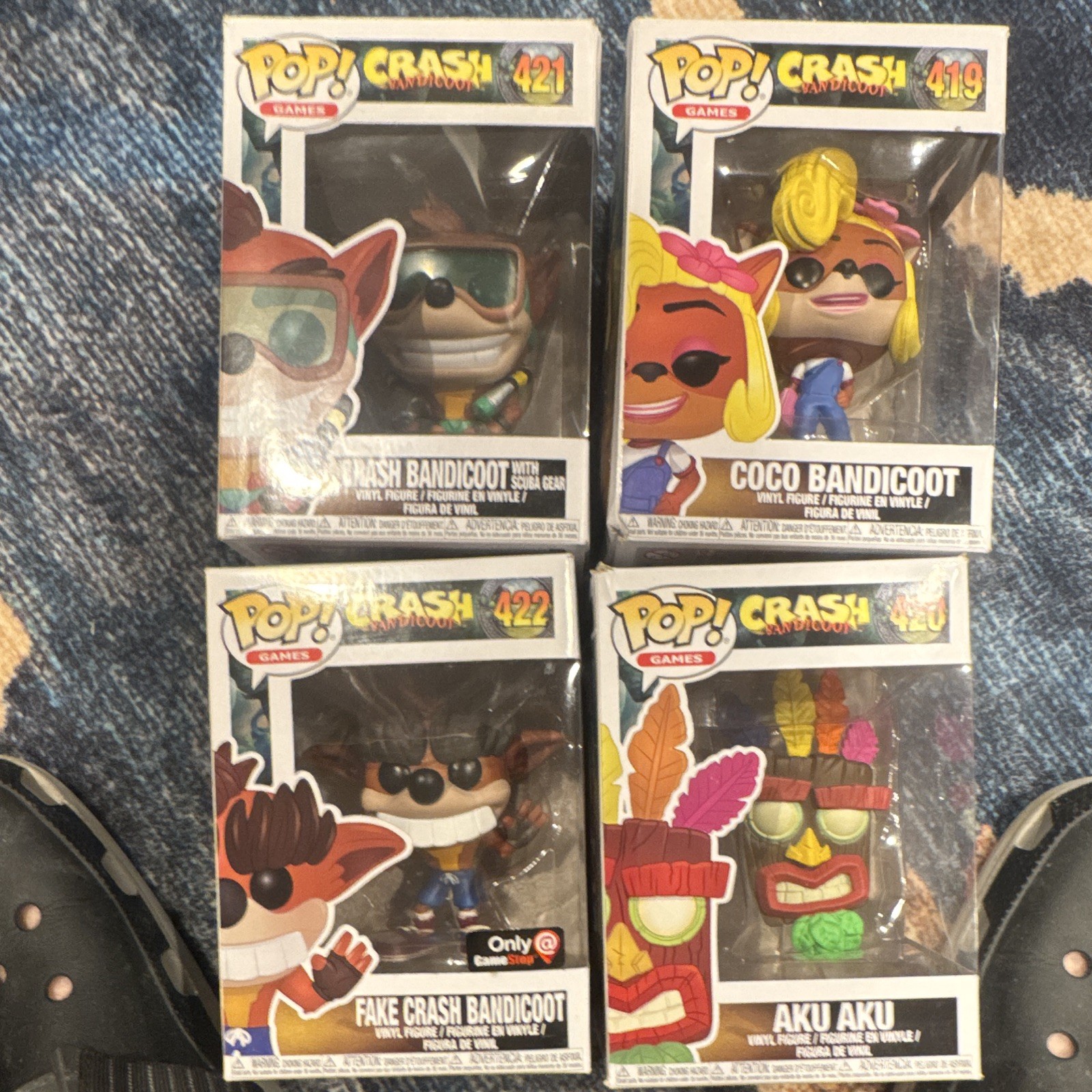 Funko Pop Games Crash Bandicoot Lot 4 Coco Aku Aku Fake Crash 419-422